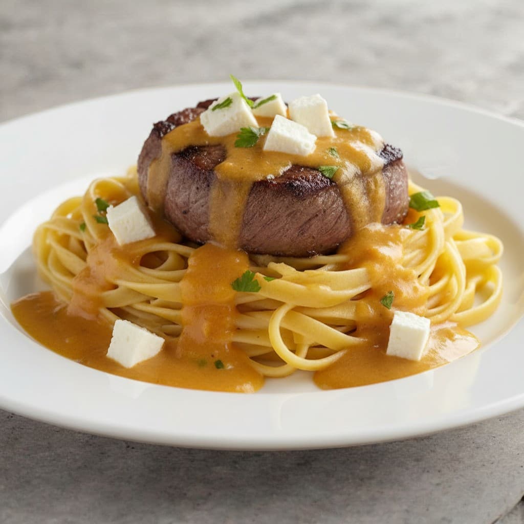 FILETE CON FETUCCINI EN SALSA HUANCAINA