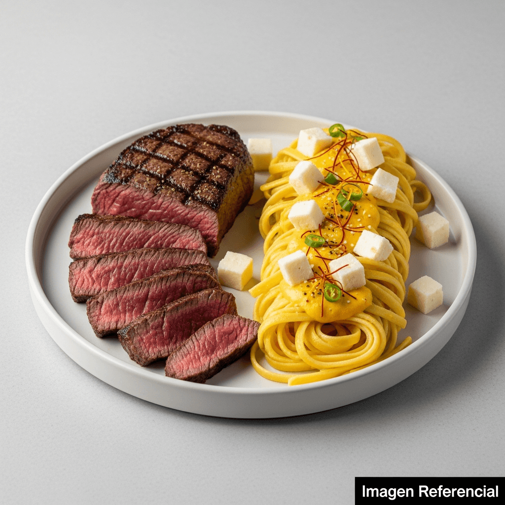 FILETE CON FETUCCINI EN SALSA HUANCAÍNA