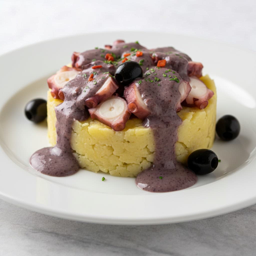 CAUSA RELLENA DE PULPO CON SALSA DE OLIVO