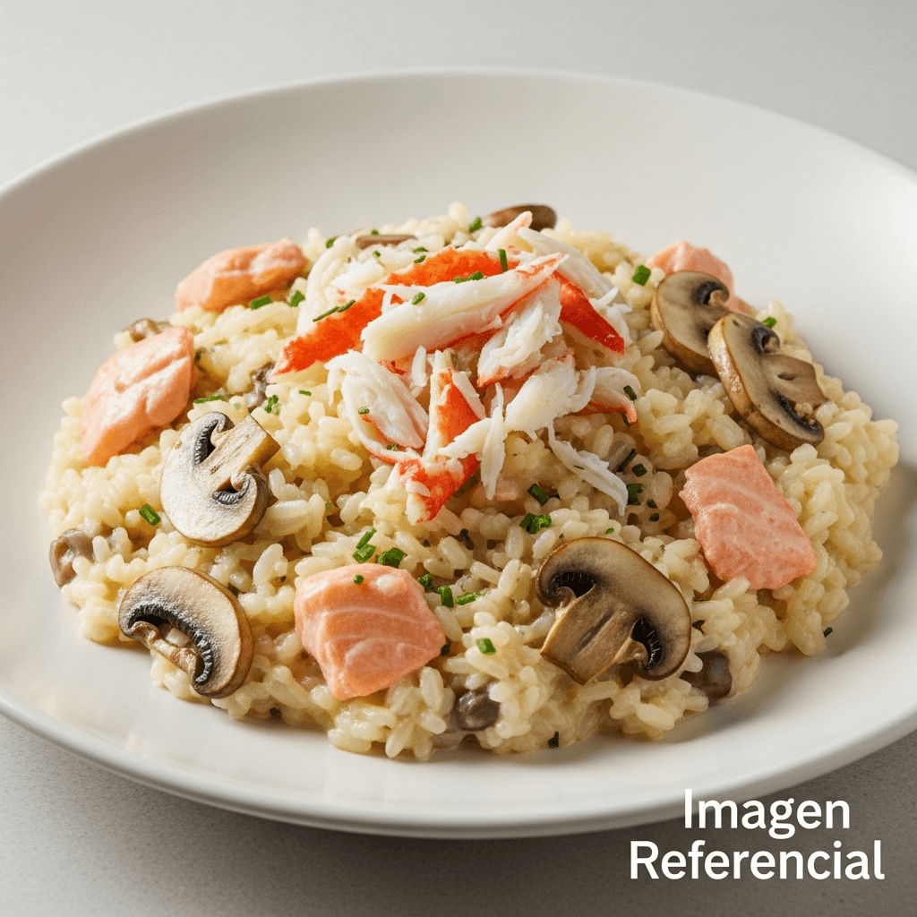 RISOTTO DE SALMON CON CHAMPIÑONES Y CENTOLLA
