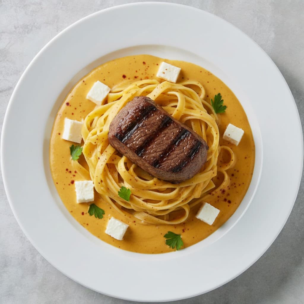 FILETE CON FETUCCINI EN SALSA HUANCAÍNA