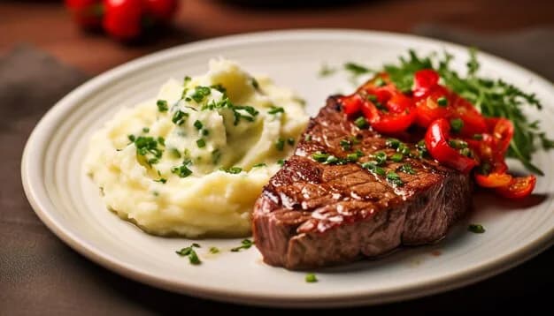 Bistec con puré de papas